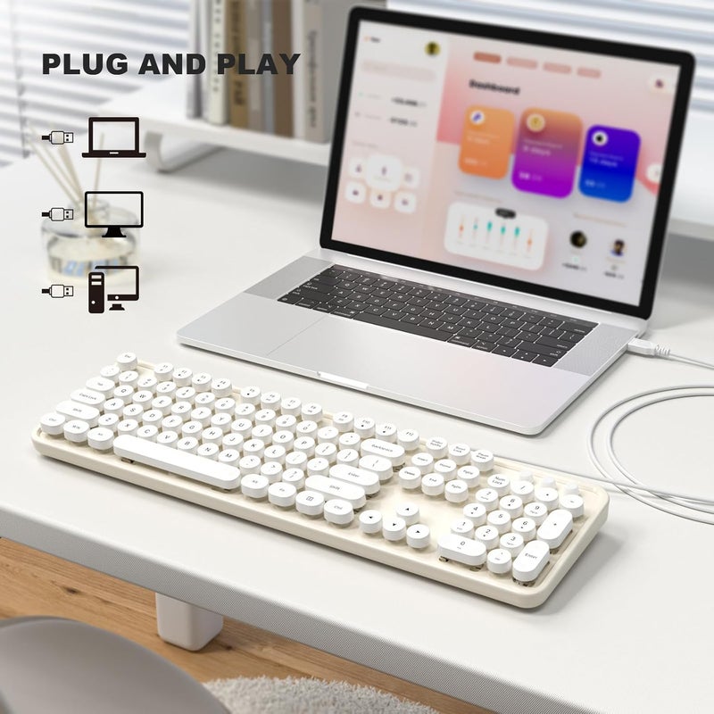 Atelus USB Wired Computer Keyboard - Retro Typewriter Keyboard - Full Size Keyboard with Number Pad for PC Laptop Desktop Windows (Creamy White) - Image 3